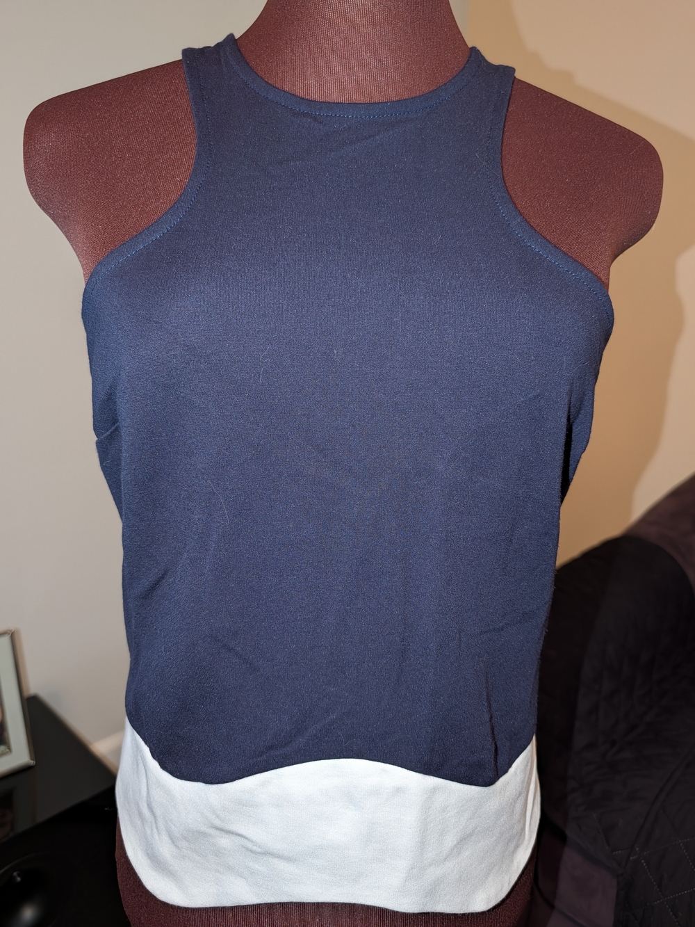 Women's Navy and White Sleeveless Tank Top - Sunday in Brooklyn